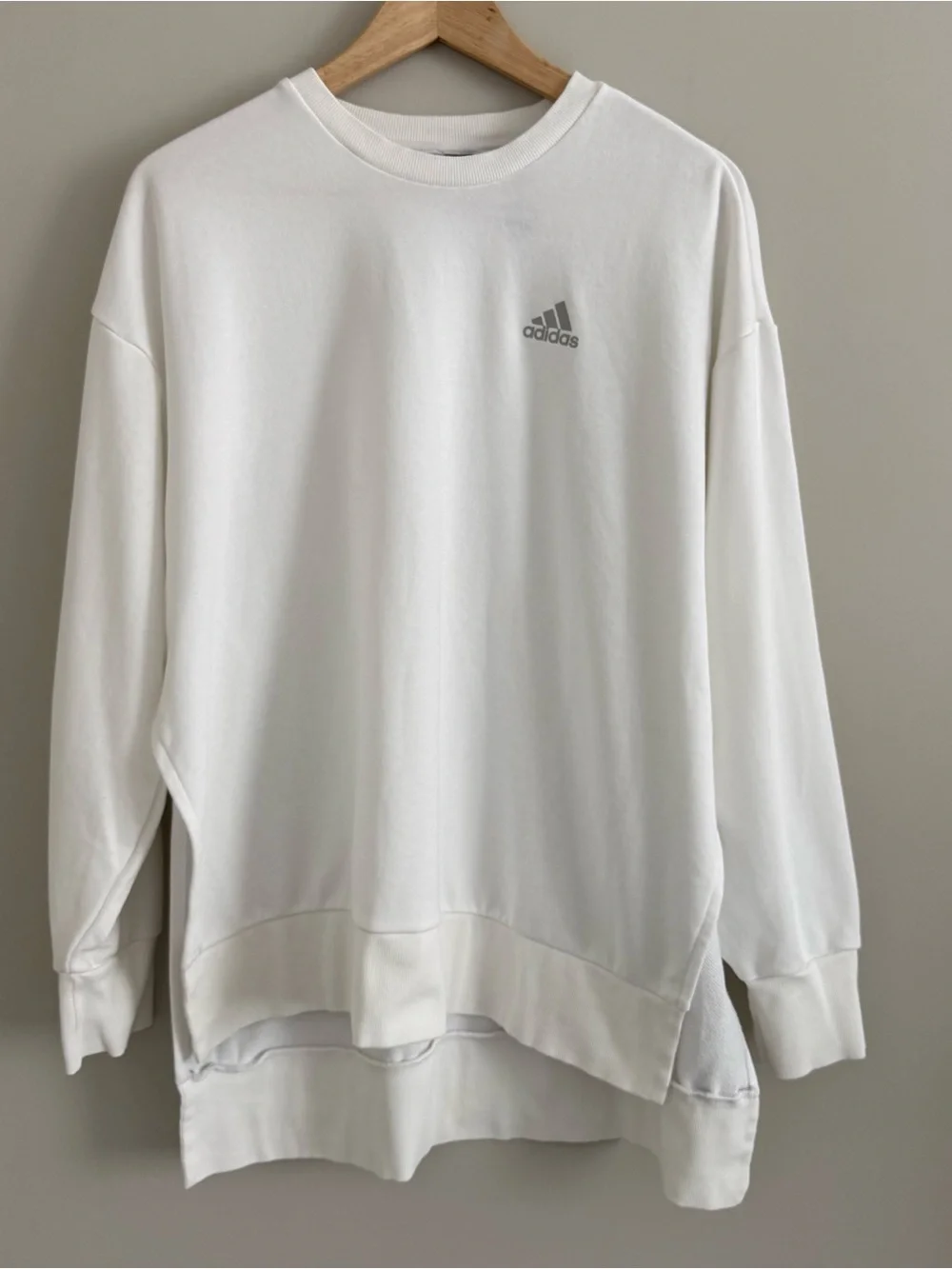 Adidas Crewneck Pullover Sweatshirt Side Split Stripe Logo White Silver Medium